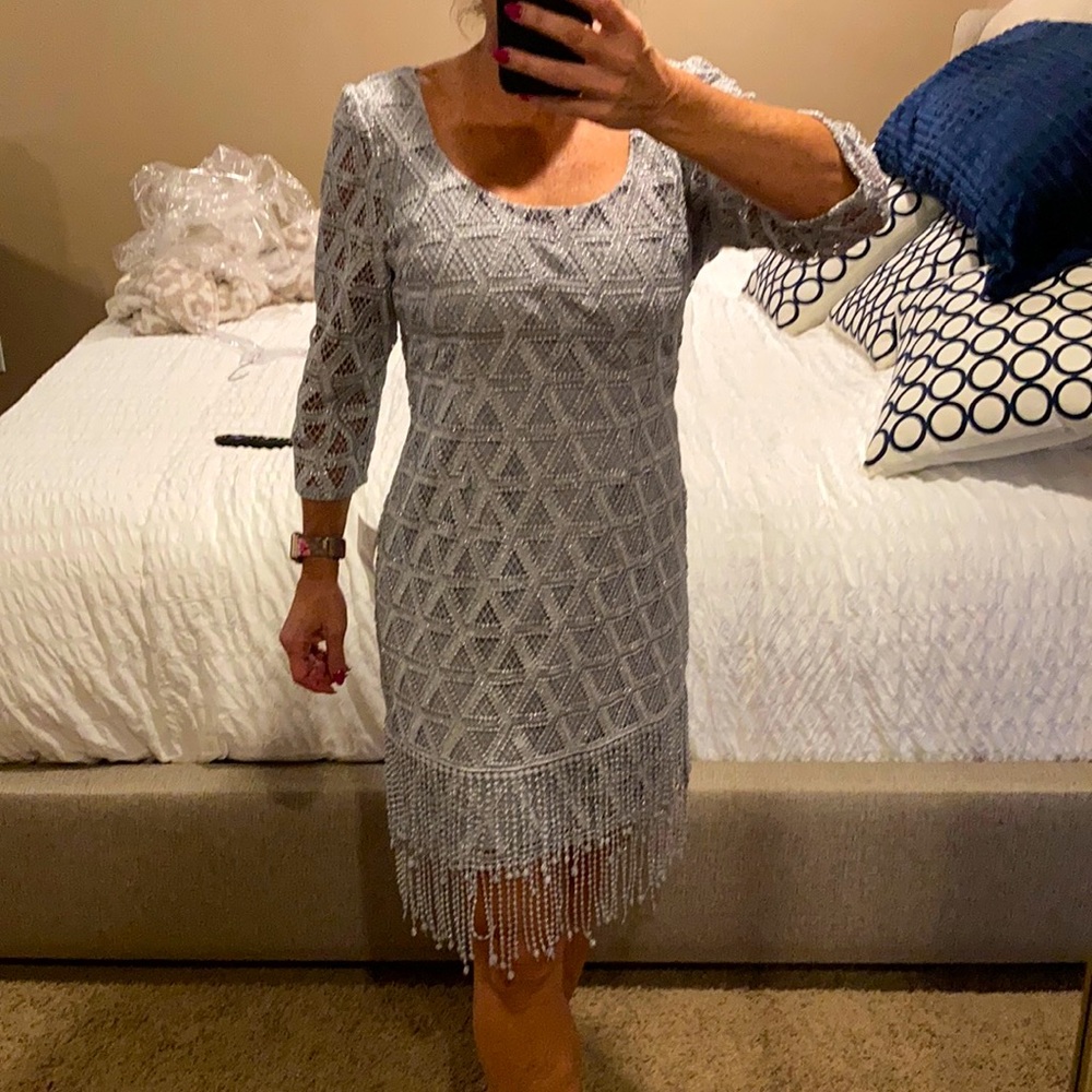 Silver lace midi dress